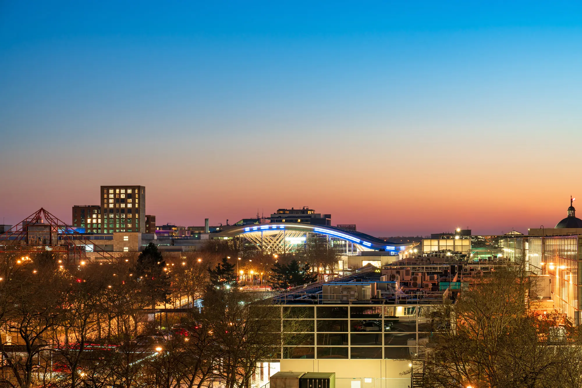 Central Milton Keynes skyline at dusk